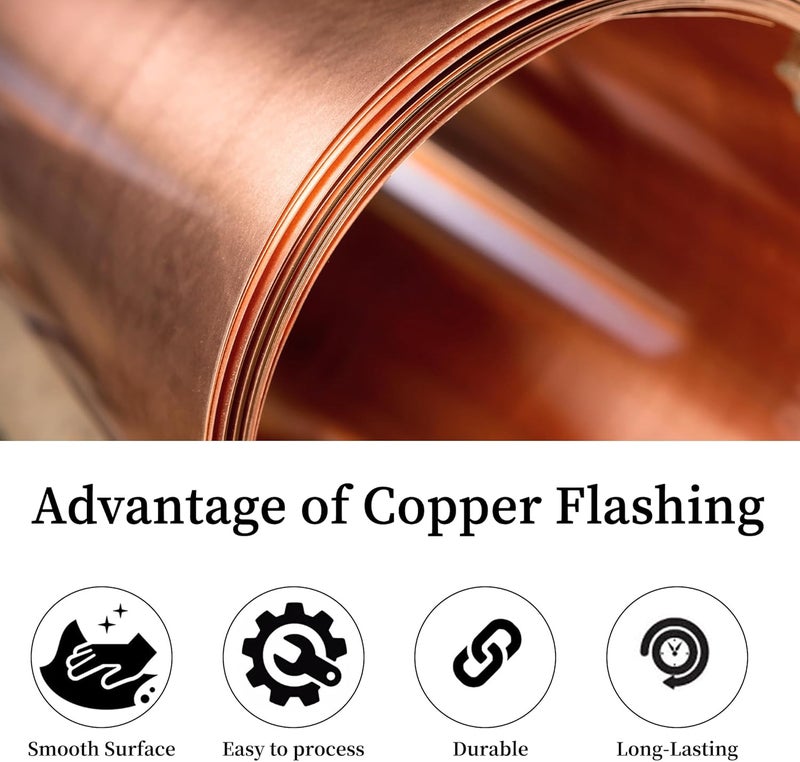 GOORY Copper Flashing 24 Gauge - 6in x 10ft 0.02"(0.51mm) Thickness Roof Flashing Roll - 99.95+% Pure Copper Sheet Metal ASTM B152 - Roofing Repair DIY Project Contractor Jewelry Crafts - Image 3